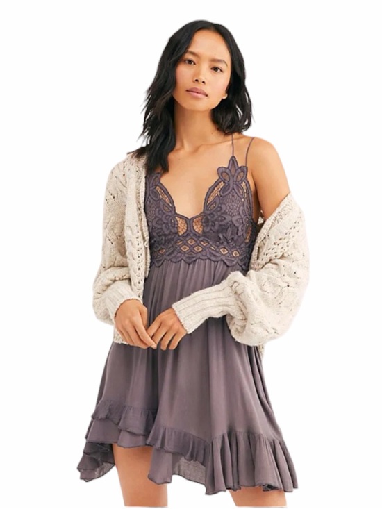 Free People Other - Free People Adella Lace Slip Dress Gray Small Boho Asymmetric Mini